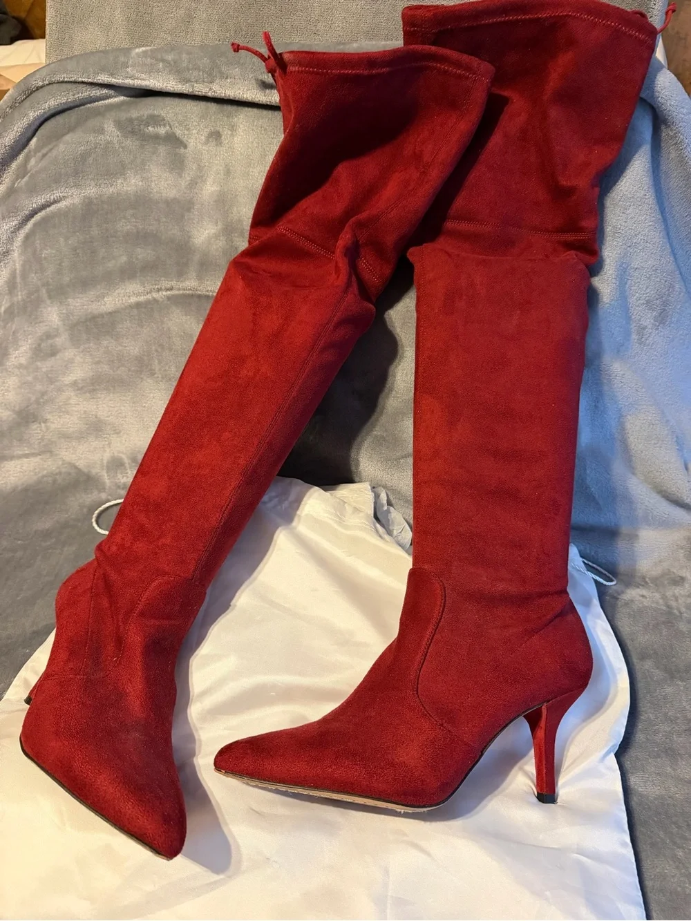 Vince Camuto Red Suede Over-the-Knee Pointed-Toe Stiletto Boots